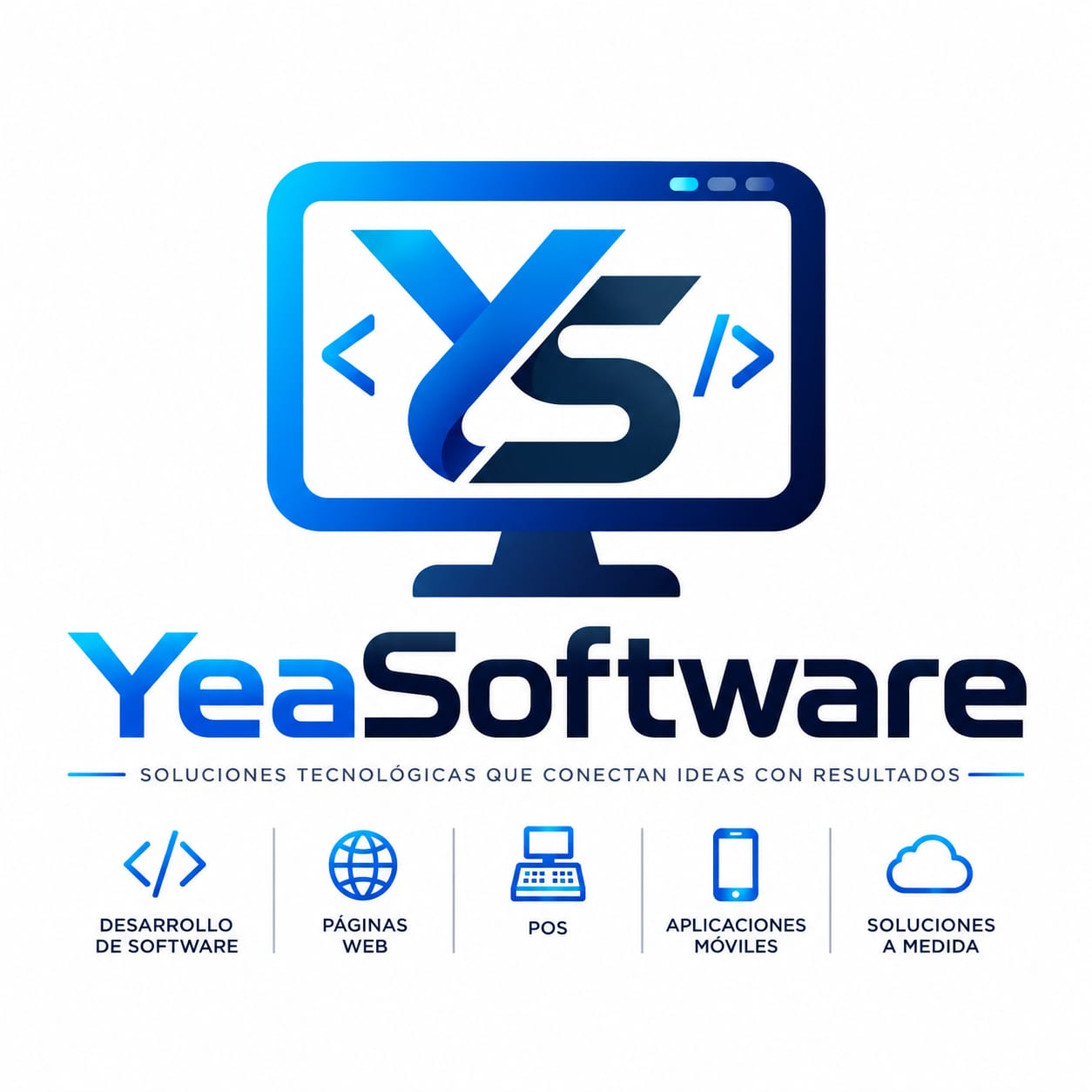 Logo de YeaSoftware con sus cinco líneas de servicio